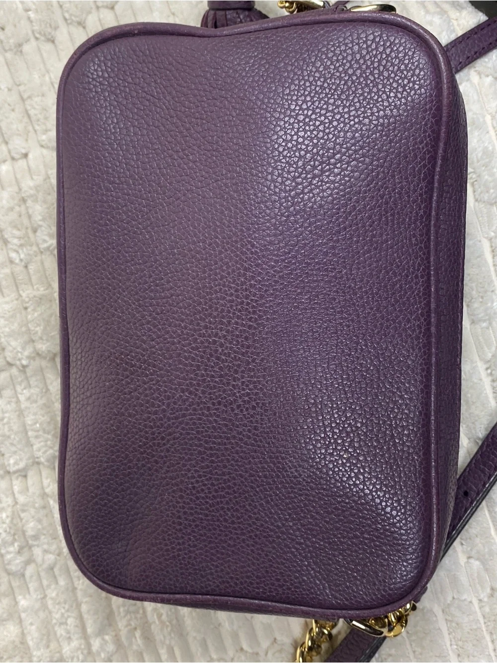 Michael Kors Ginny Camera Bag Plum Purple Pebbled Leather Crossbody Purse Tassel